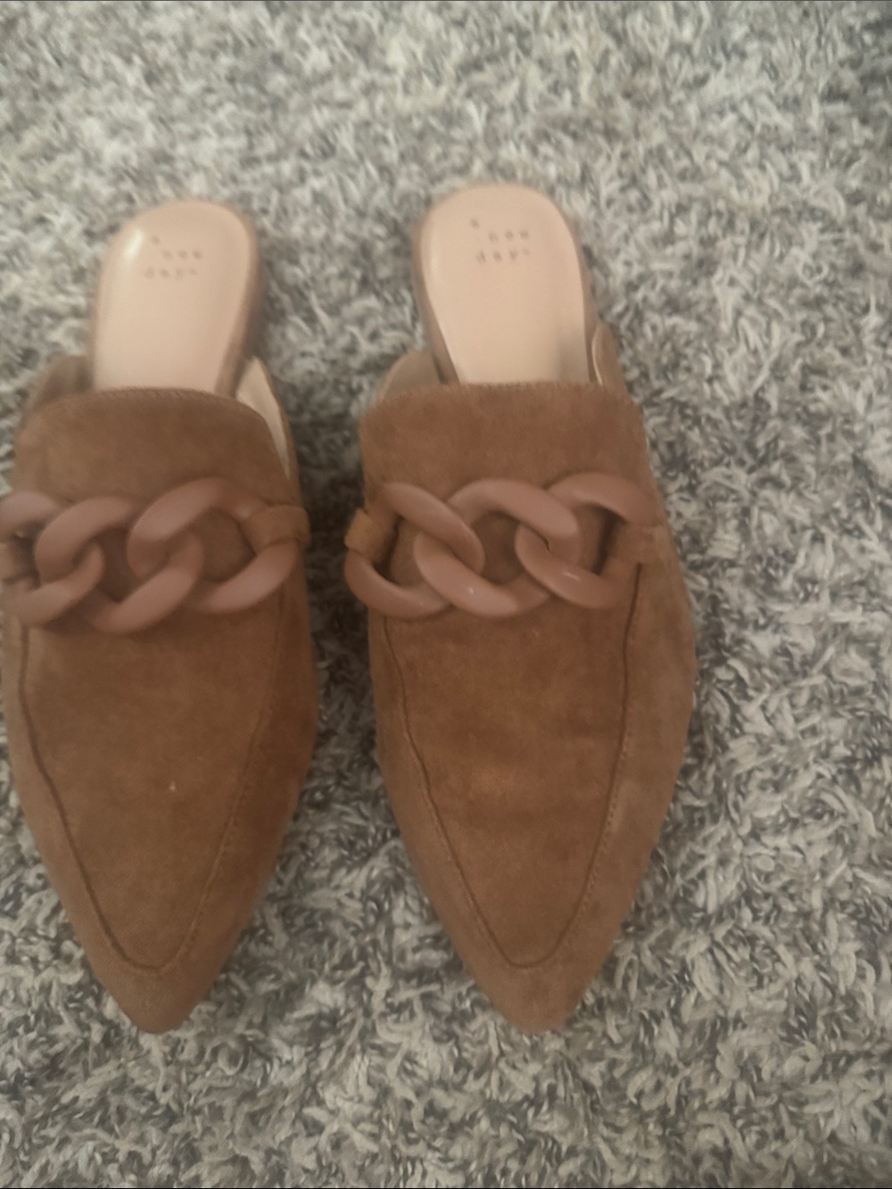 a new day Suede Pointed Toe Mules with Chunky Chain - Tan